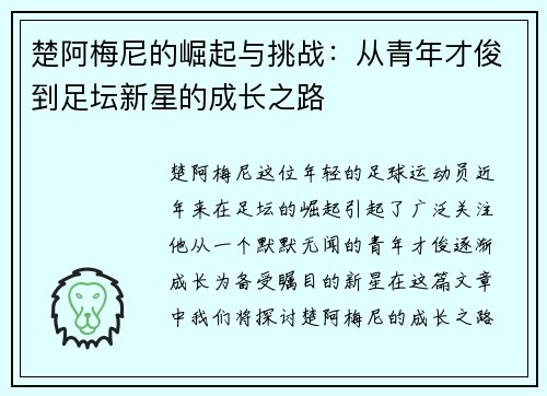 楚阿梅尼的崛起与挑战：从青年才俊到足坛新星的成长之路